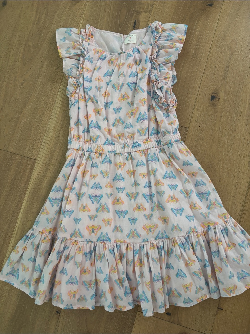 J. Crew Girls' Butterfly Ruffle Dress - White with Blue & Peach